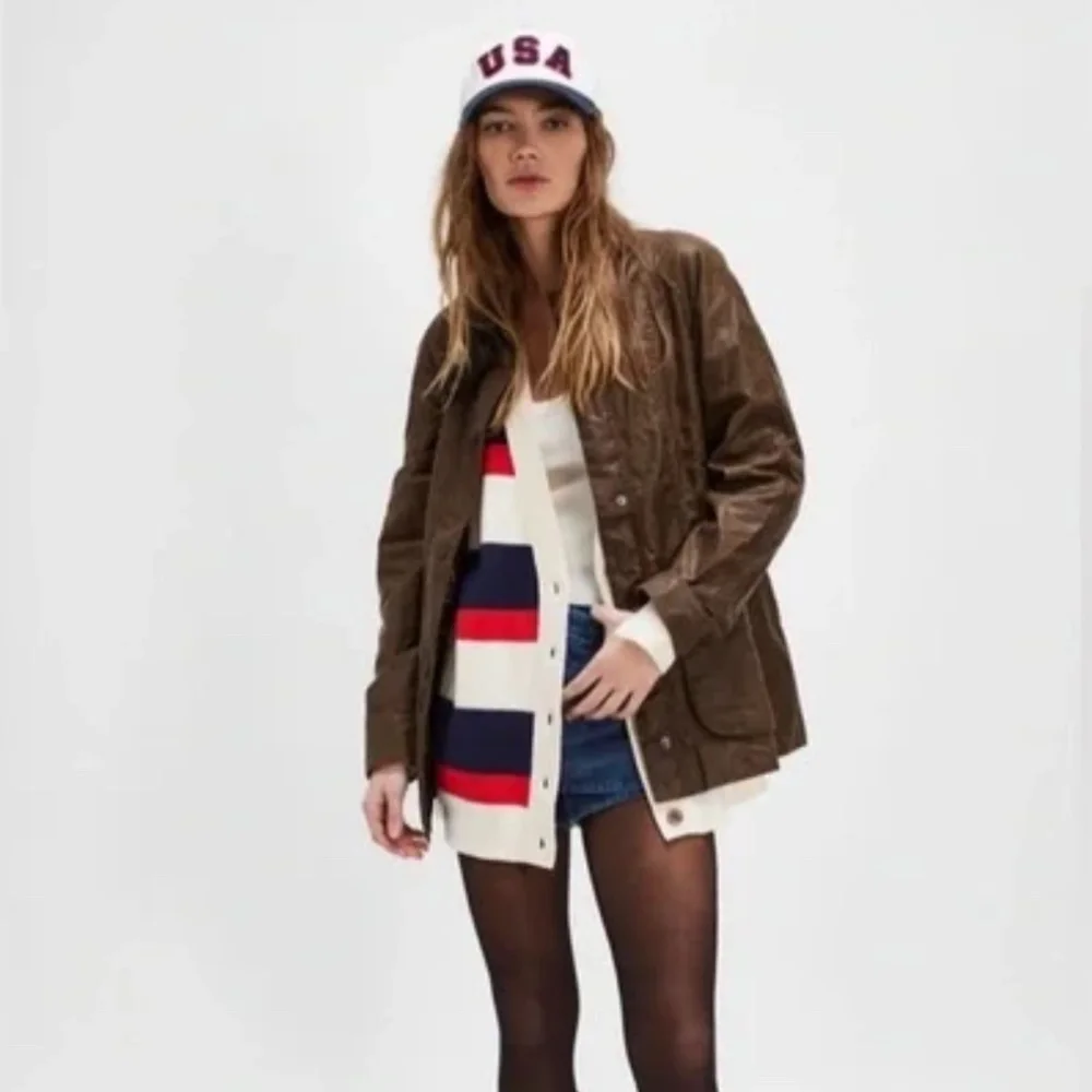 Free People Oversized Striped Cardigan in Red, Navy & Cream